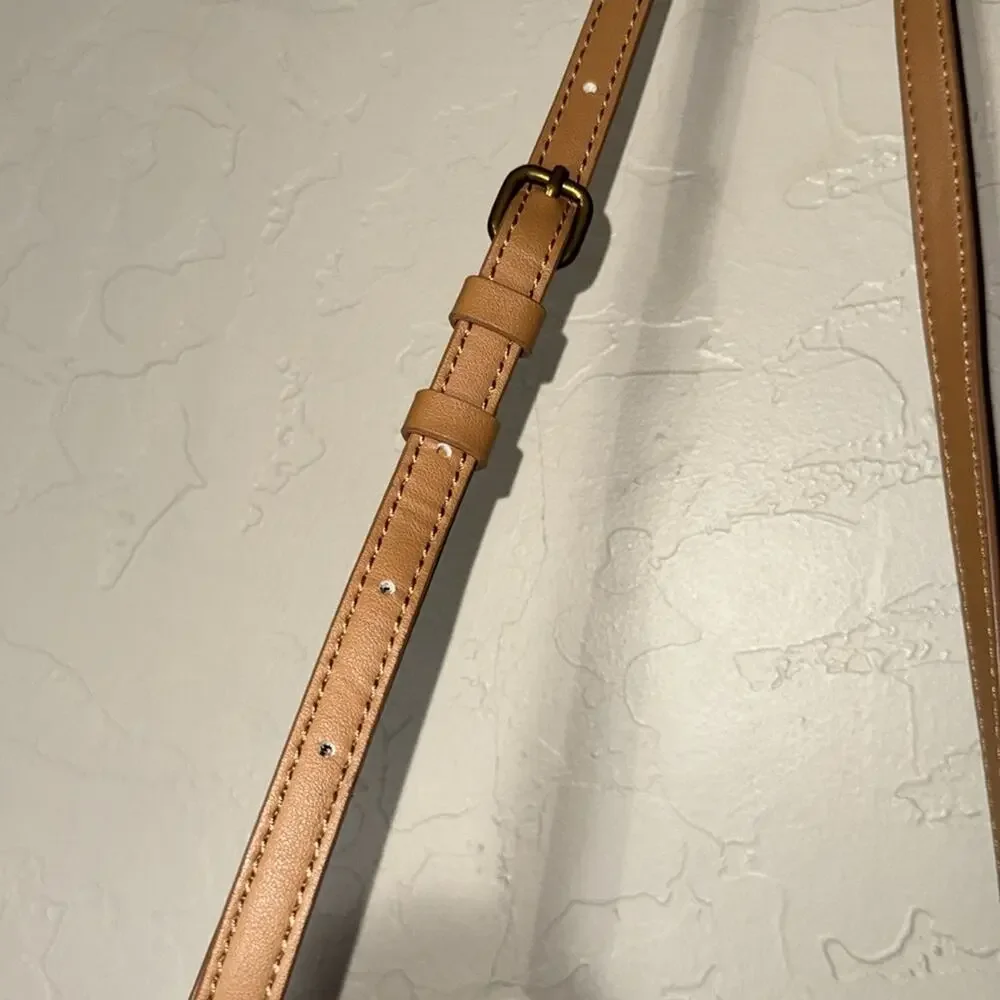 J. Crew drawstring bucket bag vegan leather in camel brown.